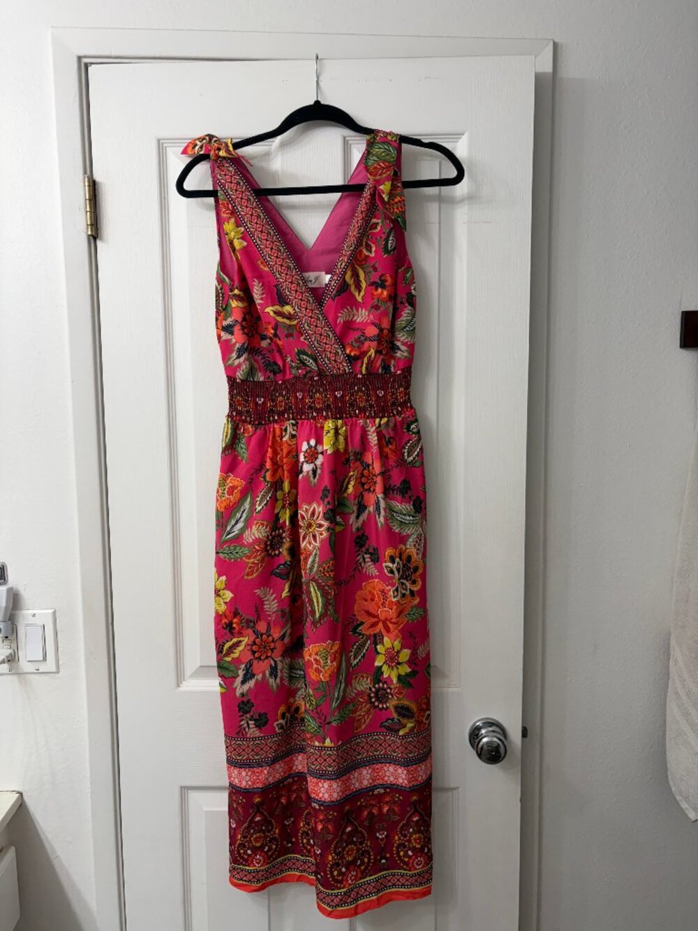 Eliza J Smocked Waist Midi Sundress Size 0 Color Pink Multi